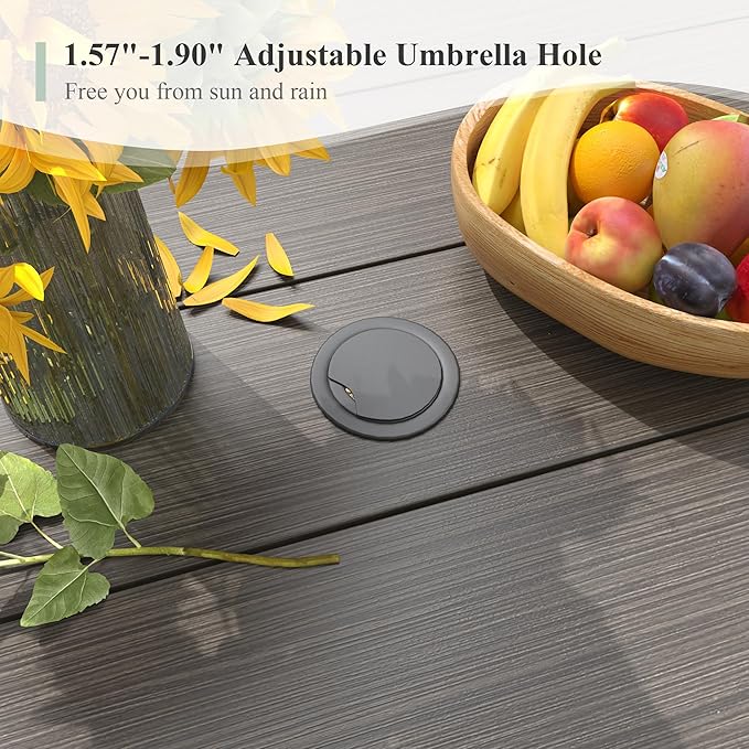 Outdoor Dining Table for 6, 63" Rectangle Outdoor Table with Adjustable Umbrella Hole - Photo 3