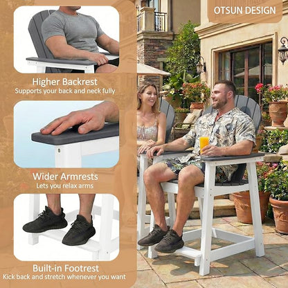 OTSUN Tall Modern Adirondack Chair, All Weather HDPE Bar Height Adirondack Stools Two-Color Widened Durable Design for Porch Patio Yard Lawn Fire Pit Bistro Basement Indoors & Outdoors