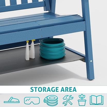 UEV Outdoor Bench, 2-Person Garden Bench, All Weather Fade/Rot Resistant Patio Bench with 660lbs Weight Capacity for Outdoors,Porch,Backyard(Blue)