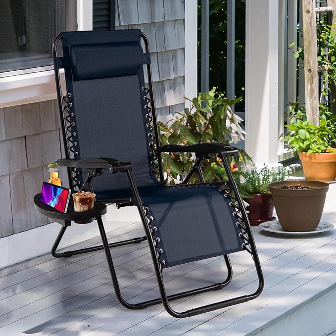 Goplus Zero Gravity Lounge Chairs, 160°Adjustable Folding Recliner w/Pillow and Cup Holder - Photo 9