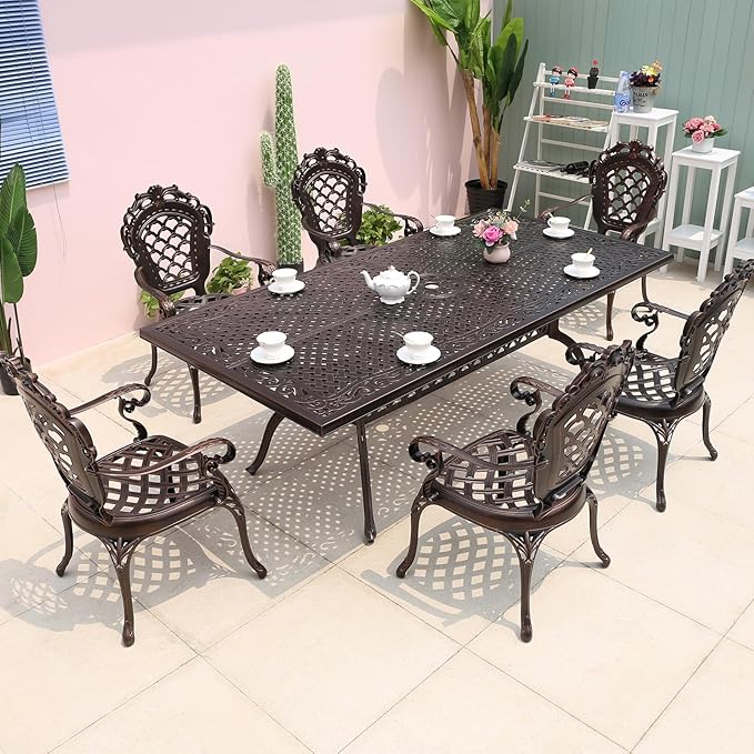 Outdoor Dining Chair Cast Aluminum Patio Chairs Set of 2 All-Weather Patio Dining Chair with Adjustable Feet for Backyard Garden (Avion Chair)