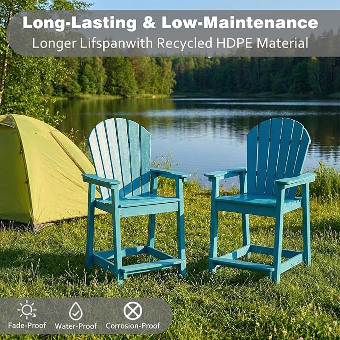 OTSUN Tall Adirondack Chairs Set of 2, HDPE Bar Height Outdoor Chairs, Adirondack Bar Stools for Patio Balcony & Porch - Photo 6