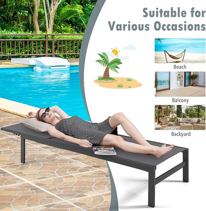 Giantex Patio Chaise Lounge Chair, Outdoor Sunbathing Chair Lawn Reclining Lounger with 6 Adjustable Position, Aluminium Frame, Outside Tanning Chairs for Deck,Yard, Pool Lounge Chairs (1, Gray)
