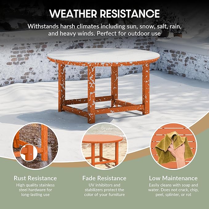 WestinTrends Malibu Low Outdoor HDPE Round Patio Coffee Table, Orange - Photo 4