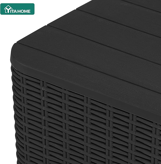 YITAHOME Outdoor Coffee Table with Extra Storage 11.5 Gallon Resin Rattan Side Table for Patio Decor,Cushions(Black) | Extra Storage, Patio Decor, Cushions