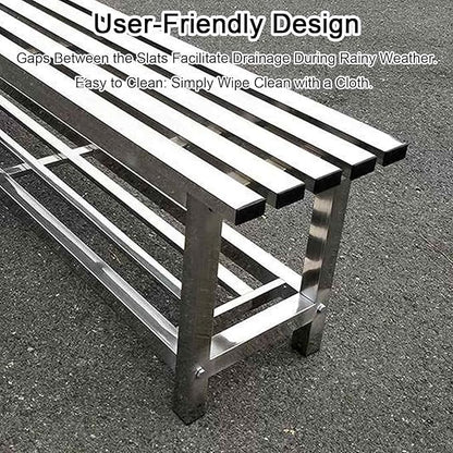 Outdoor Bench 304 Stainless Steel Metal, Garden Bench with Storage Shelf for 2-3 Person Seat 1102Ib High Capacity, for Gym, Outdoor, Commercial Use(150cm/59in)