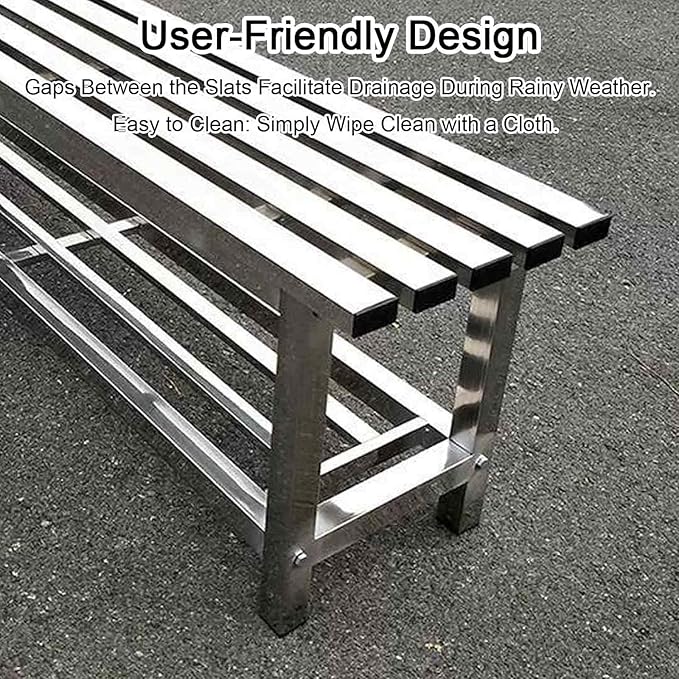 Outdoor Bench 304 Stainless Steel Metal, Garden Bench with Storage Shelf for 2-3 Person Seat 1102Ib High Capacity, for Gym, Outdoor, Commercial Use(120cm/47in)
