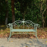 Outdoor Green Metal Garden Bench - Double Seat with Decorative Cast Iron Backrest, Perfect for Patio, Yard, Porch - Photo 1