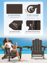KINGYES Adjustable Folding Adirondack Chair Set of 2, 3-Position Reclining Adirondack Chairs with Cup Holder - Photo 5