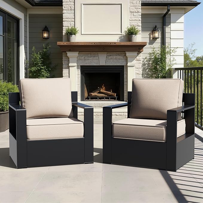 Outdoor Aluminum Furniture, Patio Chairs with 6" Thick Removable Cushions, All-Weather Metal Frame - Photo 8