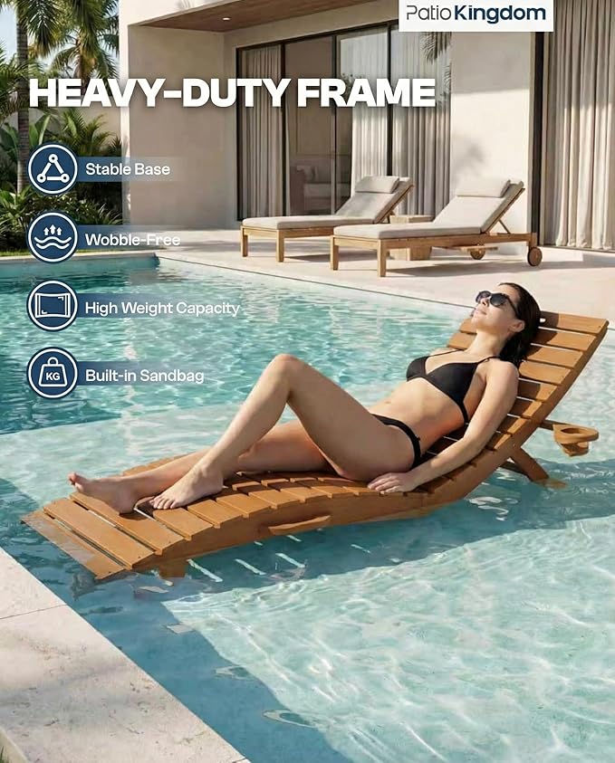 in-Pool Lounge Chairs Set of 2, Folding HDPE Pool Chairs Anti-Floating No Sandbags with Cup Holder & Handles - Photo 4