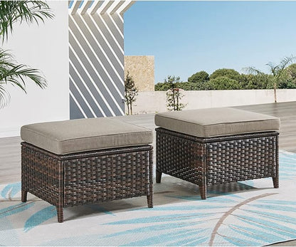 HUMMUH 4 Pieces Patio Bistro Set Wicker Patio Chairs Set of 2 with Ottomans Rattan Outdoor Furniture Conversation Set for Yard,Garden,Porch…