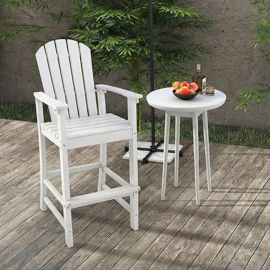 Giantex HDPE Outdoor Bar Stools - All Weather Tall Adirondack Chair with Armrest, Footrest, Load 360Lbs, 30-Inch Counter Height Bar Stool for Patio, Garden, Yard, Indoor Or Outdoor Use (1, White)