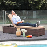 Patiorama Outdoor Patio Lounge Chair, Elegant Reclining Adjustable Pool Rattan Chaise Chair with Beige Cushion - Photo 3