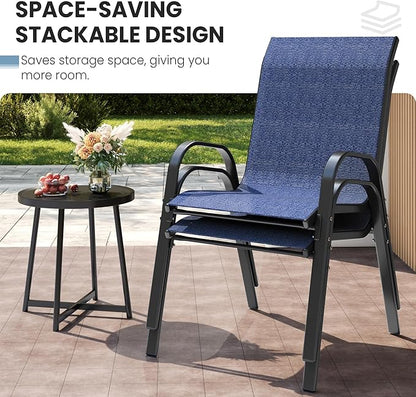Patio Dining Chairs Set of 6, Outdoor High Stacking Chairs，Breathable Seat Fabric and Alloy Steel Frame for Backyard, Porch, Garden, Sunroom (Blue)