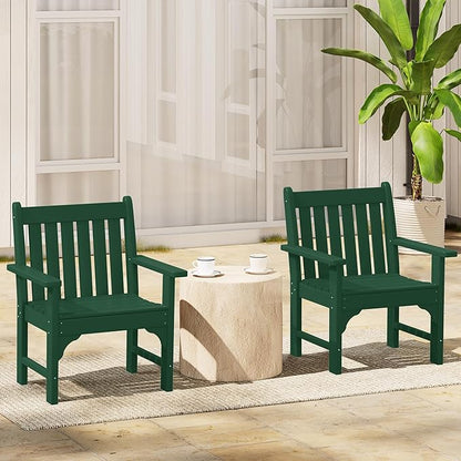 Costaelm Outdoor Dining Arm Chair, Patio HDPE Garden Dining Table Chair, Poly Lumber Waterproof Restaurant Bistro Farmhouse Chairs for Outside Porch Backyard, Dark Green