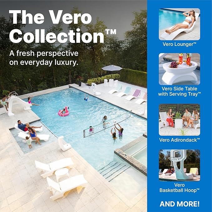 Step2 Vero Adjustable Back in-Pool Lounger with Storage, Pool Chair, Weighted, White