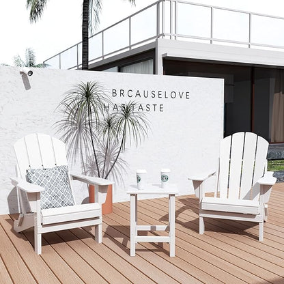 WO WESTIN OUTDOOR HDPE Laguna 3PC Outdoor Poly Adirondack Chair Set with Side Table, White