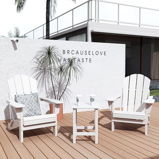 WO WESTIN OUTDOOR HDPE Laguna 3PC Outdoor Poly Adirondack Chair Set with Side Table, White
