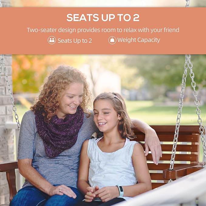 Outsunny Porch Swing with Chains and Cupholders, 2 Person Wooden Patio Swing Chair, 440 lbs. Weight Capacity, for Garden - Photo 5