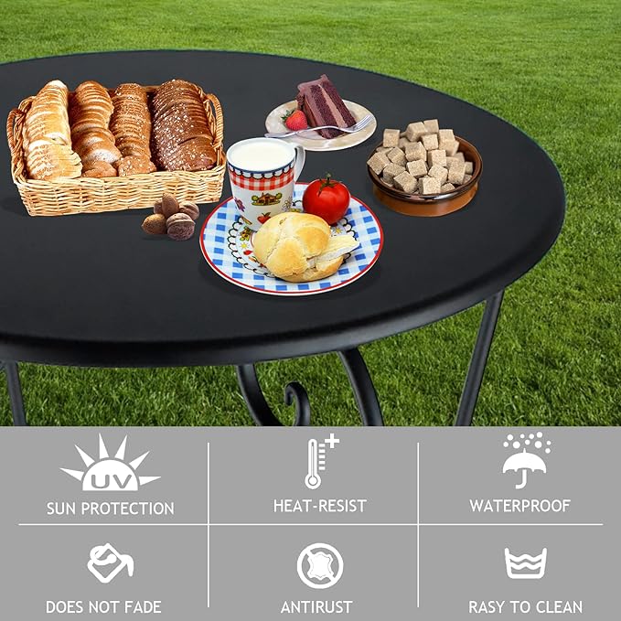 Small Patio Side Table, Round Metal Side Table, Weather Resistant Anti-Rust Outdoor Side Tables - Photo 4