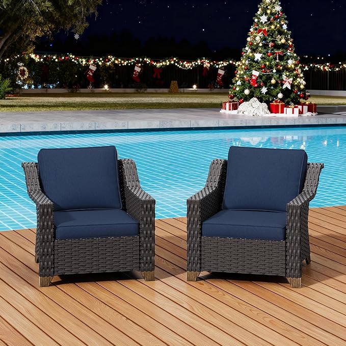 Patio 2 Pieces Wicker Chairs Set of 2，Outdoor PE Rattan Armchairs - Photo 1