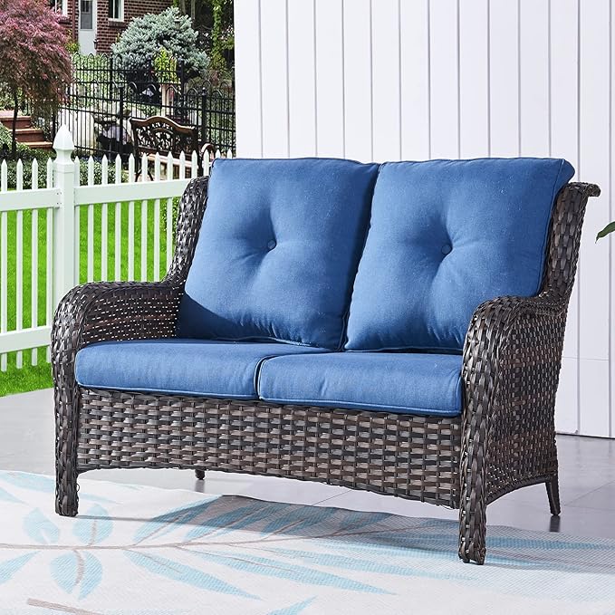 HUMMUH 4 Piece Patio Conversation Furniture Set PE Wicker Rattan Outdoor Loveseat Sofa, Patio Chairs - Photo 3