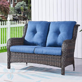 HUMMUH 4 Piece Patio Conversation Furniture Set PE Wicker Rattan Outdoor Loveseat Sofa, Patio Chairs - Photo 3