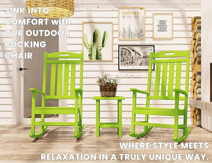 Outdoor Rocking Chair Set of 6, High Back HDPE Patio Chair, All Weather Porch Rocker, Lawn Chair for Deck, Porch, Backyard, Garden, Lime