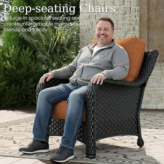 3 Piece Patio Furniture Set, All-Weather Wicker Outdoor Conversation Set with Rattan Chair and 6 Inch Thick Cushions - Photo 3