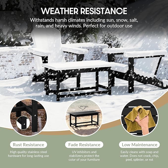 WestinTrends Malibu Outdoor Coffee Table, 35" x 17.5" All Weather Poly Lumber Patio Adirondack Coffee Table for Garden Lawn Porch Balcony, Black