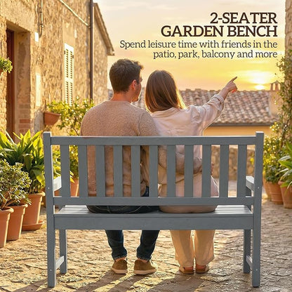 Outsunny Outdoor Bench, 49" All-Weather HDPE Garden Bench, 2-Person Patio Loveseat with 528 lbs Capacity, Curved Seat for Backyard, Park, Porch, Lawn, Park, Gray