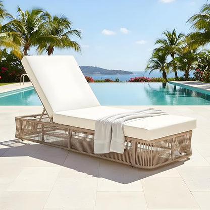 Christopher Knight Home Patio Chaise Lounge with Woven Rope Base, Adjustable Sunlounge Without Cushion, Beige and White