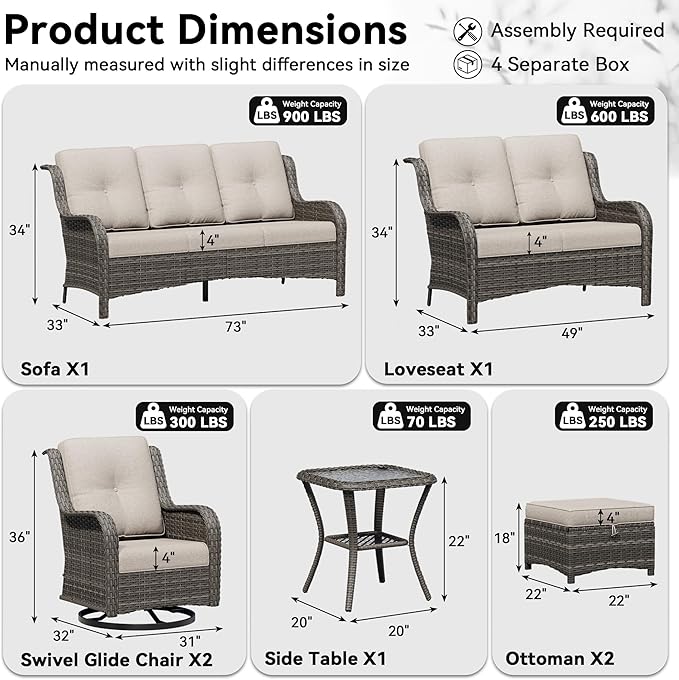 7 Piece Outdoor Wicker Patio Furniture Set, Outdoor Swivel Rocker Patio Chairs Set with Thickened Olefin Cushions - Photo 2