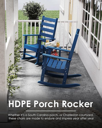 GREENVINES Outdoor-Rocking-Chairs-Set-of-4 | HDPE Plastic | Patio Rockers | Porch Rocker Chair | Shaker | Oversized | High Ladder Back | Big & Tall | PentaLuxe | Blue
