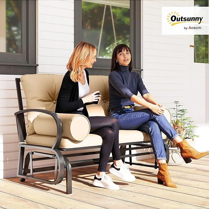 Outsunny Swing Glider Rocking Chair, Double Patio Bench, 2 Person Loveseat with Steel Frame, Cushions, Pillow Armrests - Photo 2