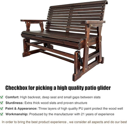 Fortune Candy Wooden Patio Glider with High Roll Back and Deep Contoured Seat, Solid Fir Wood, 2-Seater, Heavy Duty 800 LBS, 4 Feet (Rustic)