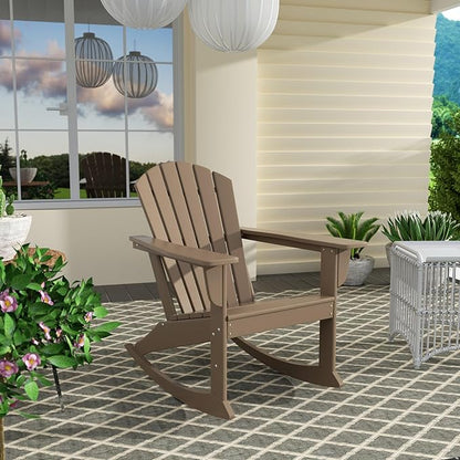 Costaelm Outdoor Adirondack Chair, All Weather Resistant Lawn Chairs Balcony Chair and Fire Pit Chairs, Deck Chairs Outdoor Porch Rocking Chair High Back HDPE Poly Lumber, Weathered Wood