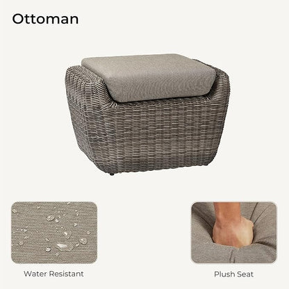 CHITA 2 Pieces Patio Wicker Furniture Set, Outdoor Rattan Chair Set with Removable Thickened Cushions, Fully Assembled(Gray Cushions with Brownish Gray Wicker)