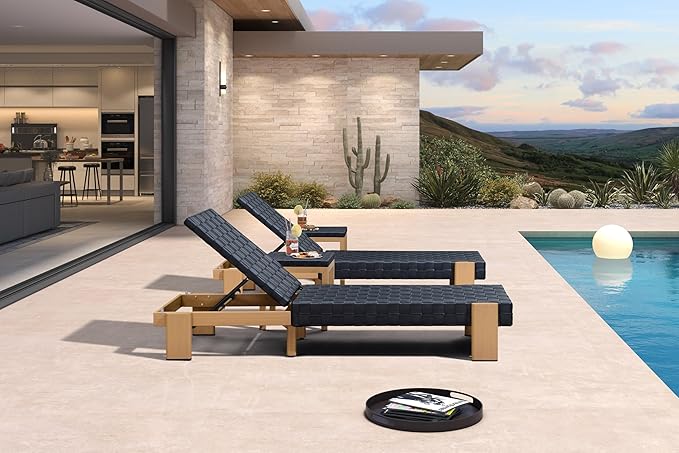 PURPLE LEAF Patio Chaise Lounge Modern Outdoor PU Leather Style Lounge Chair 4 Pieces with Adjustable Backrest Luxury Aluminum Chaise Lounge Chairs for Pool Garden Backyard Beach, Black