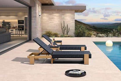 PURPLE LEAF Patio Chaise Lounge Modern Outdoor PU Leather Style Lounge Chair 4 Pieces with Adjustable Backrest Luxury Aluminum Chaise Lounge Chairs for Pool Garden Backyard Beach, Black