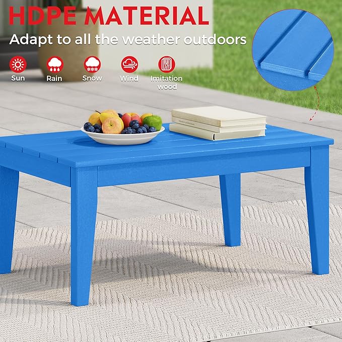 Costaelm Adirondack Outdoor Coffee Table, HDPE Drink Table Weather Resistant, Patio Porch Accent Balcony Table Outdoor End Table for Pool, Seaside, Backyard, Pacific Blue