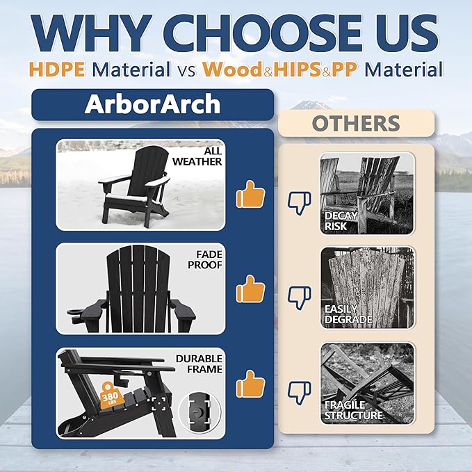 Adirondack Chair with Ottomans Set of 2, HDPE All-Weather Outdoor Footrest - Photo 8