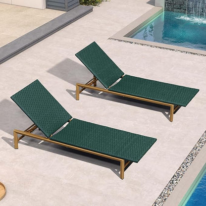 PURPLE LEAF Patio Chaise Lounge Chairs Outdoor Set of 2, Wicker Pool Lounge Chairs for Outside with Adjustable Backrest, Aluminum Sunbathing Lounger for Patio, Poolside, Garden, Green