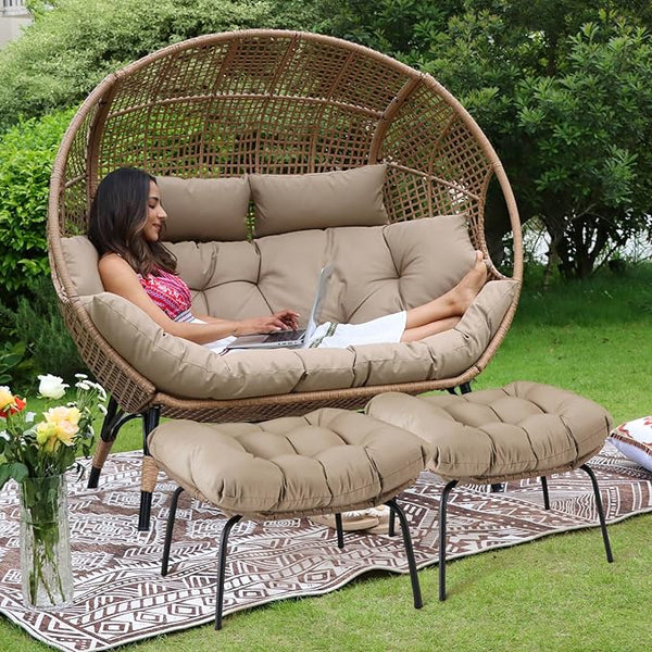 NICESOUL Double Egg Chair with Footstools & Cushions - Photo 1