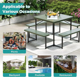 Giantex Picnic Table Bench Set for 4-8 People, 34" Outdoor Square Dining Table & 2 Benches w/Umbrella Hole - Photo 9