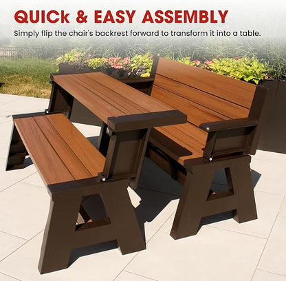 Convert-a-Bench Gen 1 2-in-1 Outdoor Convertible Bench to Picnic Table | Space-Saving, Weather-Resistant Patio Furniture for Yard, Deck, Garden | Easy Assembly & Durable Bench, Espresso