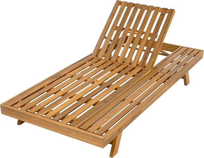 Acacia Wood Chaise Lounge Set with 3-Fold 4" Water-Resistant Cushion & Headrest, 4-Position Adjustable Backrest Recliner - Photo 8