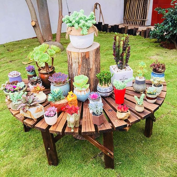 Tree Bench Wrap Around Tree Bench Wooden Curved Benches Outdoor Strong Bearing Capacity 660Lbs, for Garden Natural 120Cm/47In