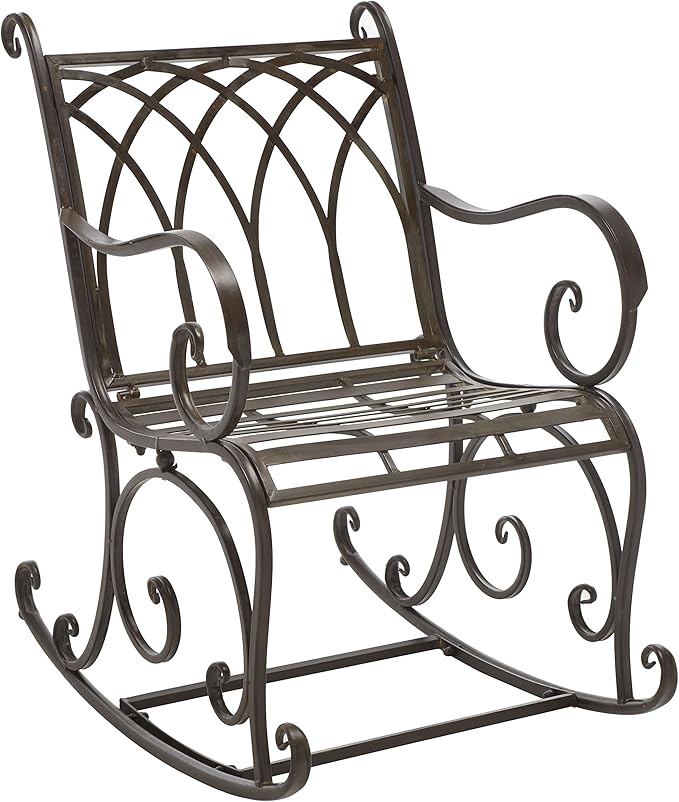 SAFAVIEH Outdoor Collection Medrano Victorian Rustic Brown Wrought Iron Rocking Chair